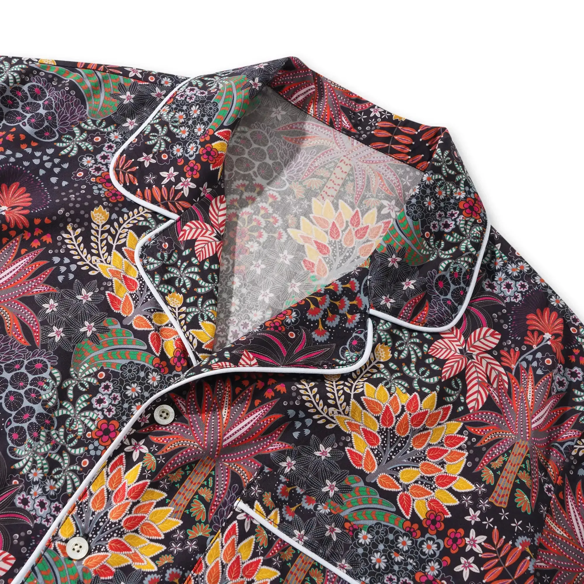 Men's Hawaiian Pajama Set Short Sleeve Camp Collar Top & Shorts with Pockets 30% Lyocell 70% Rayon Blue Aloha Quirky Plants By Sylvia sold by Yiume product image thumbnail 2