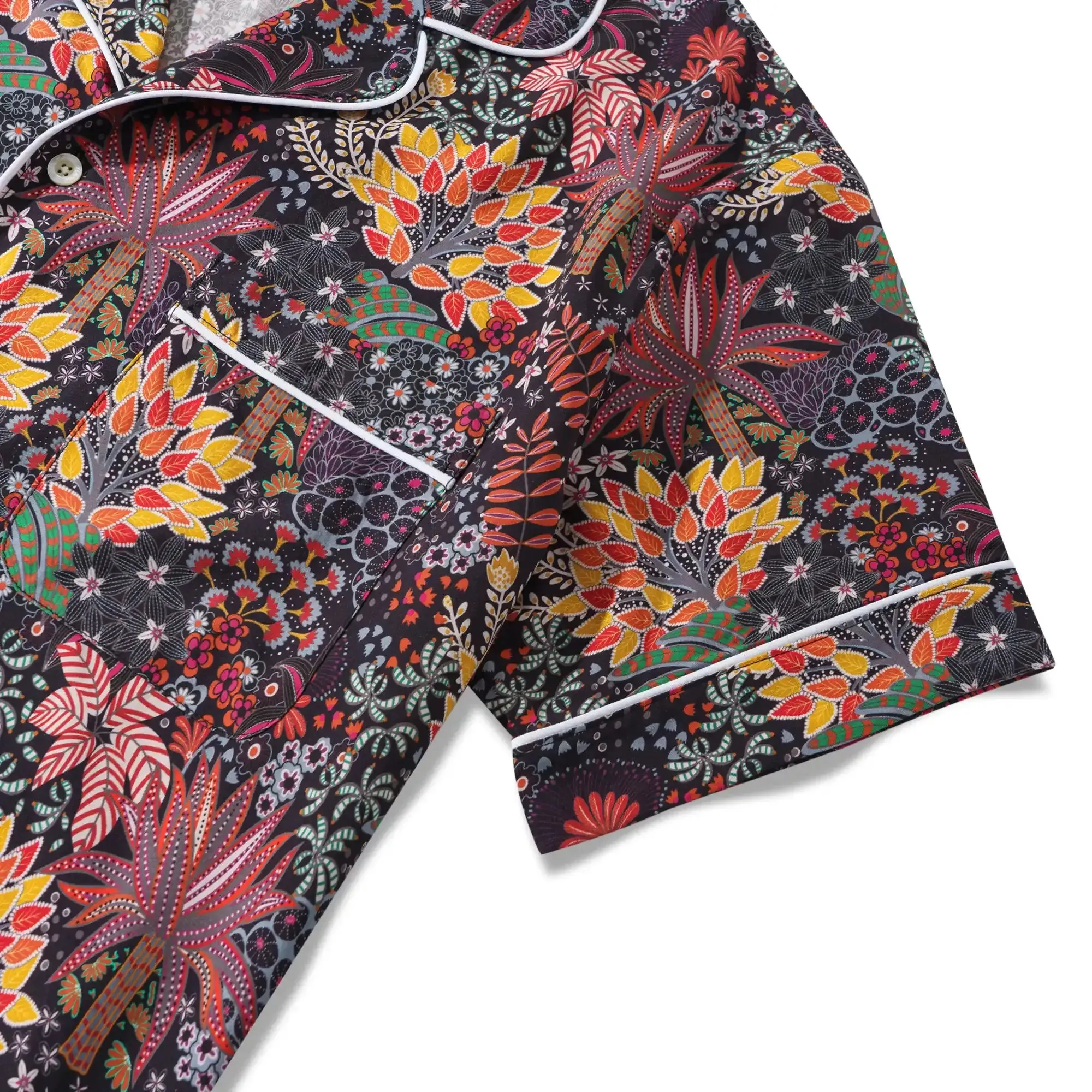 Men's Hawaiian Pajama Set Short Sleeve Camp Collar Top & Shorts with Pockets 30% Lyocell 70% Rayon Blue Aloha Quirky Plants By Sylvia sold by Yiume product image thumbnail 3