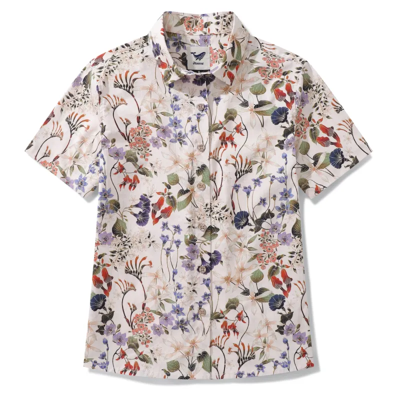 Women's Hawaiian Shirt Wildflowers By Eloise Cotton Button-up Short Sleeve Australian Wildflower By Eloise sold by Yiume