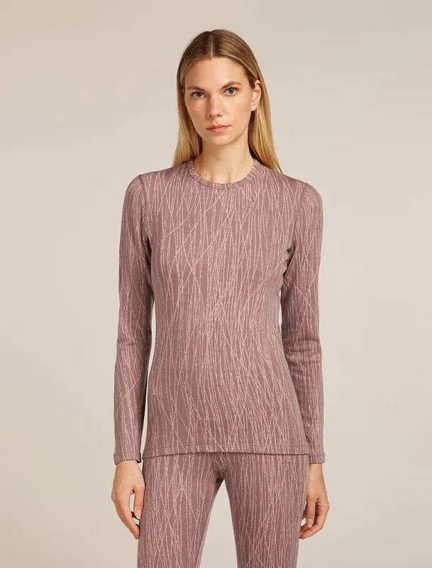 Icebreaker Merino 260 Tech Vertex Long Sleeve Crew Thermal Top Delta Lines - Woman - Summit/blush - Size S sold by Icebreaker