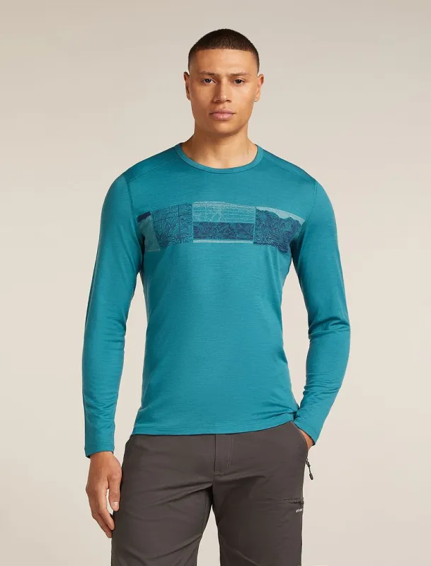 Icebreaker Merino 200 Oasis Long Sleeve Crew Thermal Top Elevation Line - Man - Topaz - Size XXL made by Icebreaker