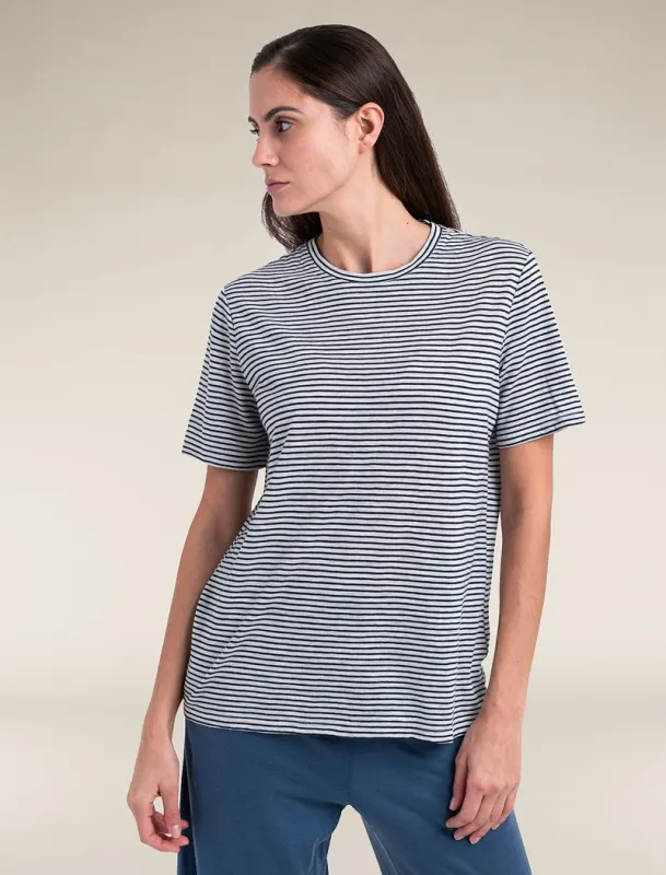 Icebreaker Merino Linen T-Shirt Stripe - Woman - Snow/midnight Navy - Size S sold by Icebreaker
