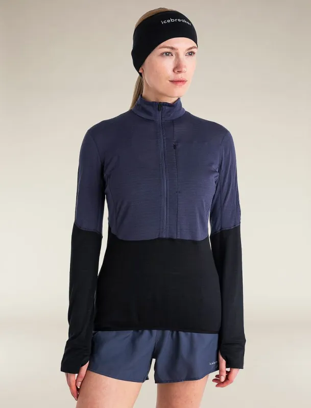 Icebreaker Merino Blend 200 Realfleece™ Descender Long Sleeve Half Zip Top - Woman - Graphite/black - Size XS sold by Icebreaker