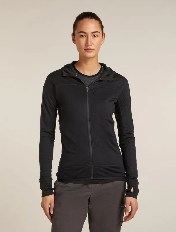 Icebreaker Merino Blend 300 RealFleece™ Descender Long Sleeve Zip Hoodie - Woman - Black - Size S sold by Icebreaker