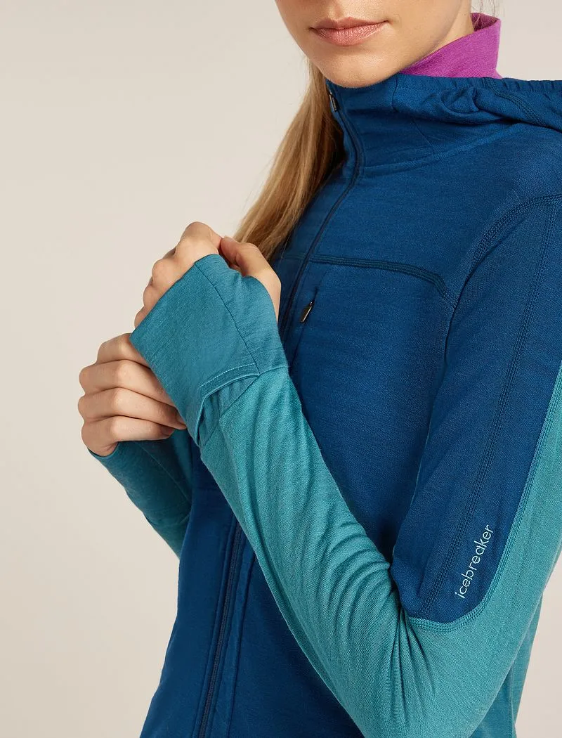 Icebreaker Merino Blend 300 RealFleece™ Descender Long Sleeve Zip Hoodie - Woman - Topaz/atlantis - Size XL sold by Icebreaker product image thumbnail 5