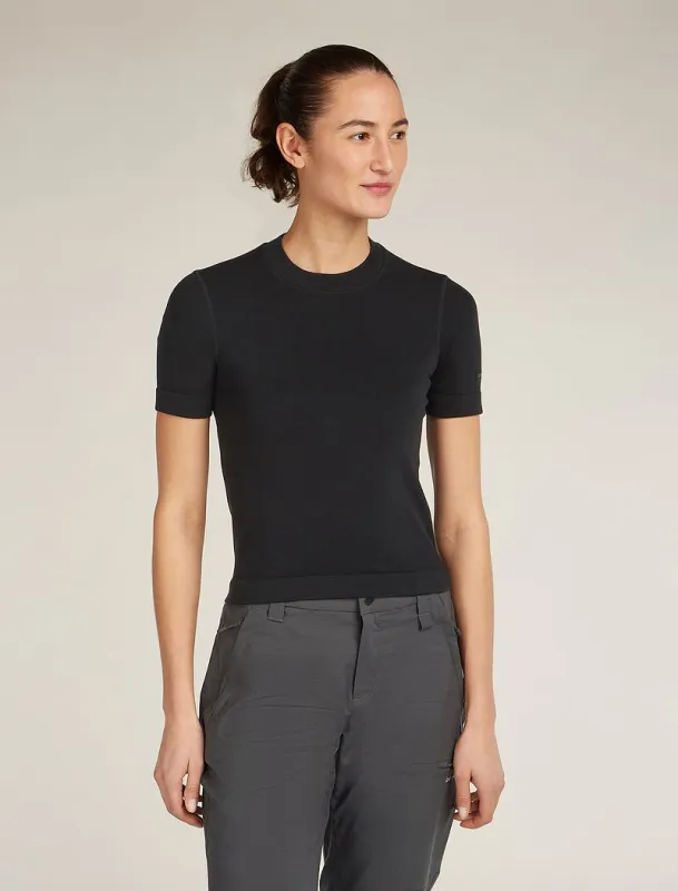 Icebreaker Merino Blend 260 Seamless Rib Short Sleeve Mock Neck Thermal Top - Woman - Black - Size XL sold by Icebreaker