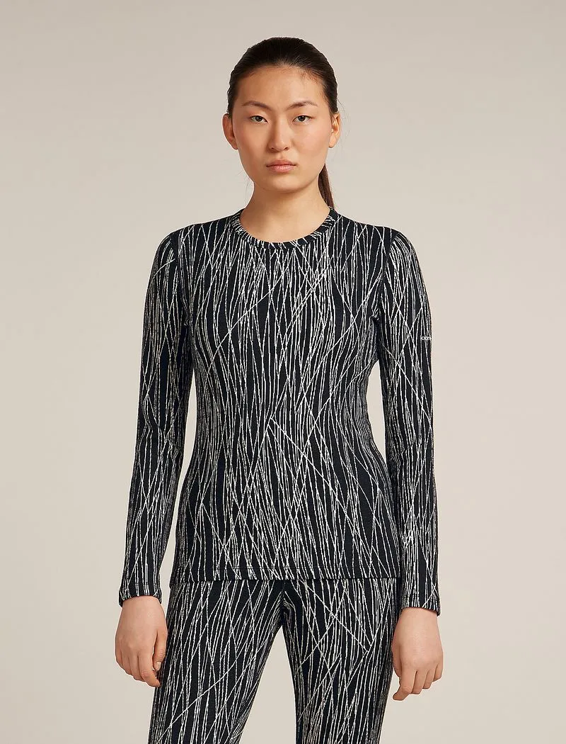 Icebreaker Merino 260 Tech Vertex Long Sleeve Crew Thermal Top Delta Lines - Woman - Black/snow - Size S sold by Icebreaker