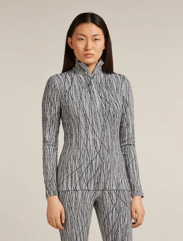 Icebreaker Merino 260 Tech Vertex Long Sleeve Half Zip Thermal Top Delta Lines - Woman - Snow/black - Size L sold by Icebreaker