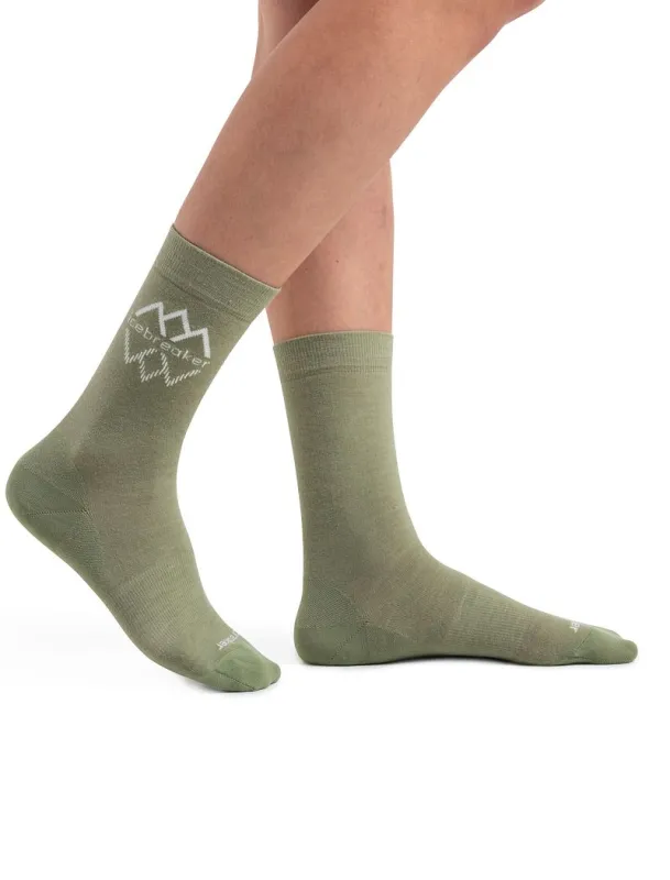 Icebreaker Merino Lifestyle Fine Gauge Crew IB Logo Reflections Socks - Woman - Lichen/snow - Size SM sold by Icebreaker