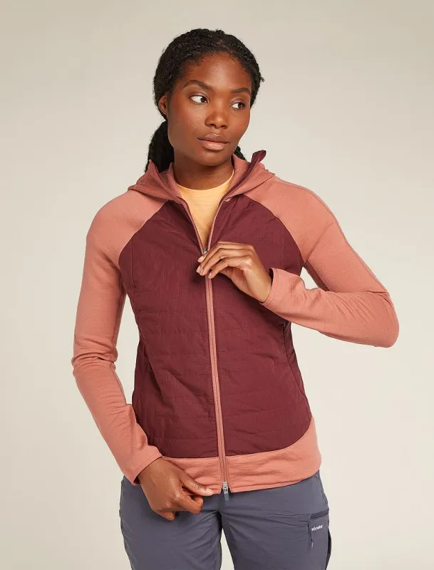 Icebreaker Merino Blend Quantum Hybrid Long Sleeve Zip Hoodie - Woman - Cedar Wood/port - Size XL sold by Icebreaker