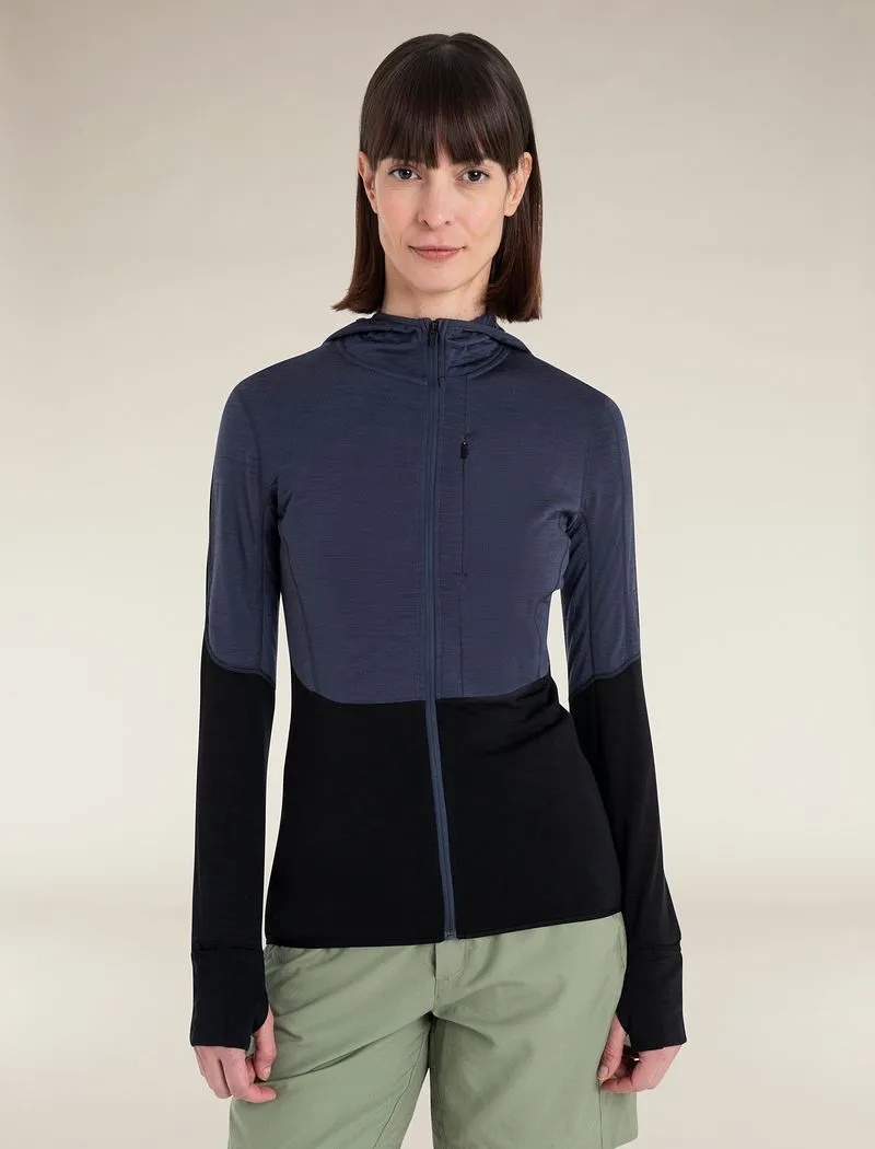 Icebreaker Merino Blend 200 Realfleece™ Descender Long Sleeve Zip Hoodie - Woman - Graphite/black - Size S sold by Icebreaker
