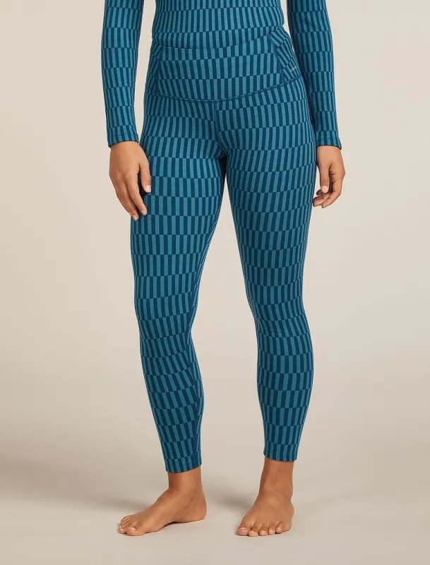 Icebreaker Merino 260 Tech Vertex High Rise Thermal Leggings Snow Grid - Woman - Topaz/atlantis - Size M sold by Icebreaker