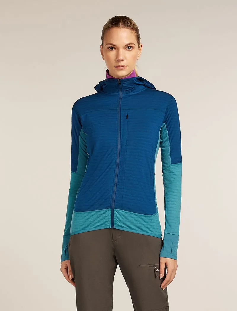 Icebreaker Merino Blend 300 RealFleece™ Descender Long Sleeve Zip Hoodie - Woman - Topaz/atlantis - Size XS sold by Icebreaker