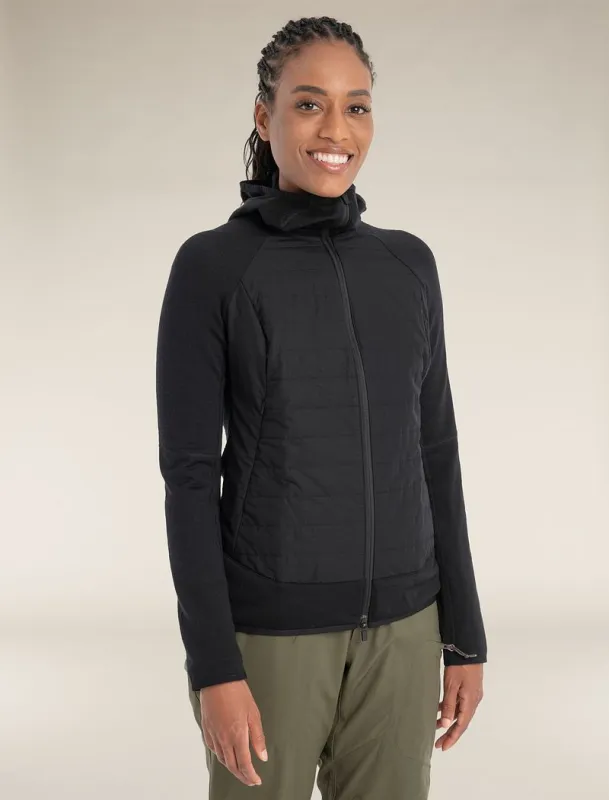 Icebreaker Merino Blend Quantum Hybrid Long Sleeve Zip Hoodie - Woman - Black - Size M sold by Icebreaker