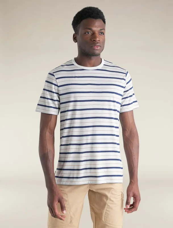 Icebreaker Merino Blend Wave T-Shirt Stripe - Man - Ecru Heather/royal Navy - Size S sold by Icebreaker