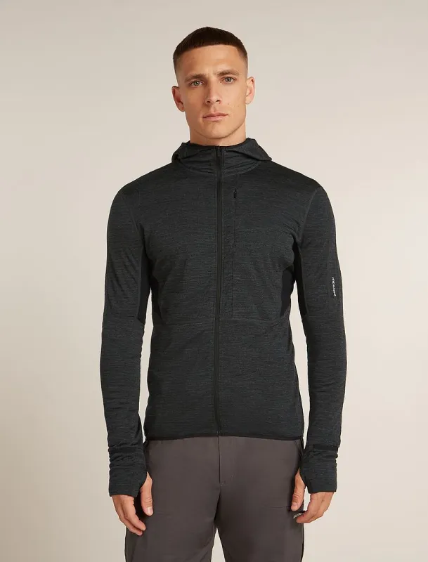 Icebreaker Merino Blend 200 Realfleece™ Descender Long Sleeve Zip Hoodie - Man - Jet Hthr/black - Size M sold by Icebreaker