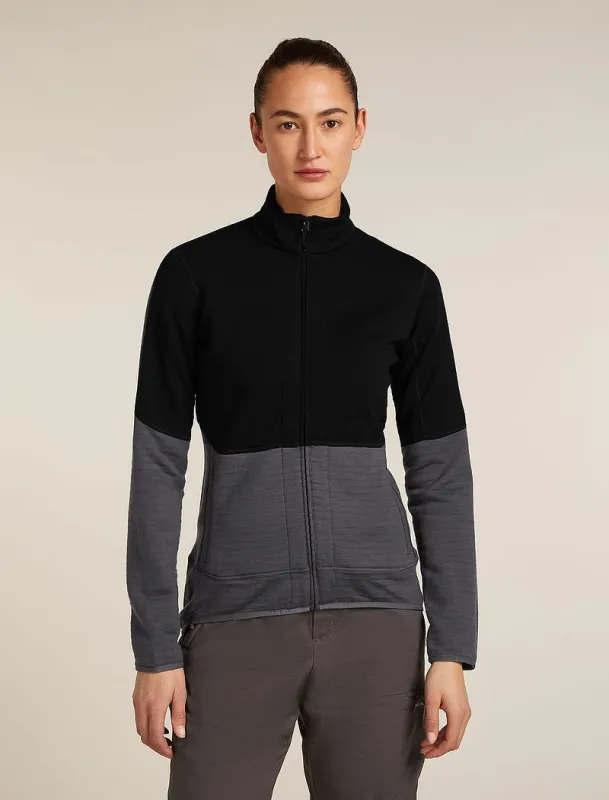 Icebreaker Merino 400 RealFleece™ Descender Long Sleeve Zip Jacket - Woman - Black/obsidian - Size M sold by Icebreaker