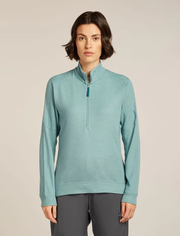 Icebreaker Merino 260 Waffle Knit Wander Long Sleeve Half Zip Top - Woman - Hydro - Size XL sold by Icebreaker