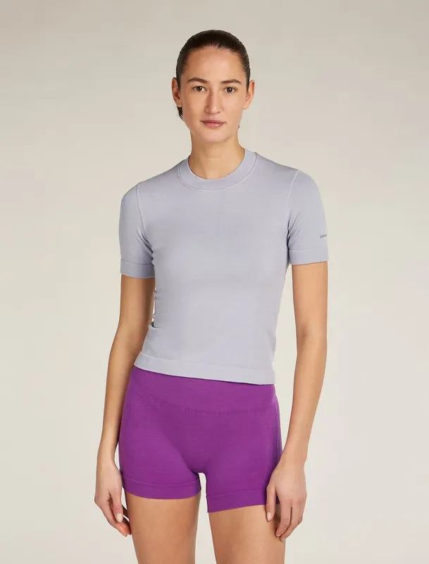 Icebreaker Merino Blend 260 Seamless Rib Short Sleeve Mock Neck Thermal Top - Woman - Grey Quartz - Size S sold by Icebreaker
