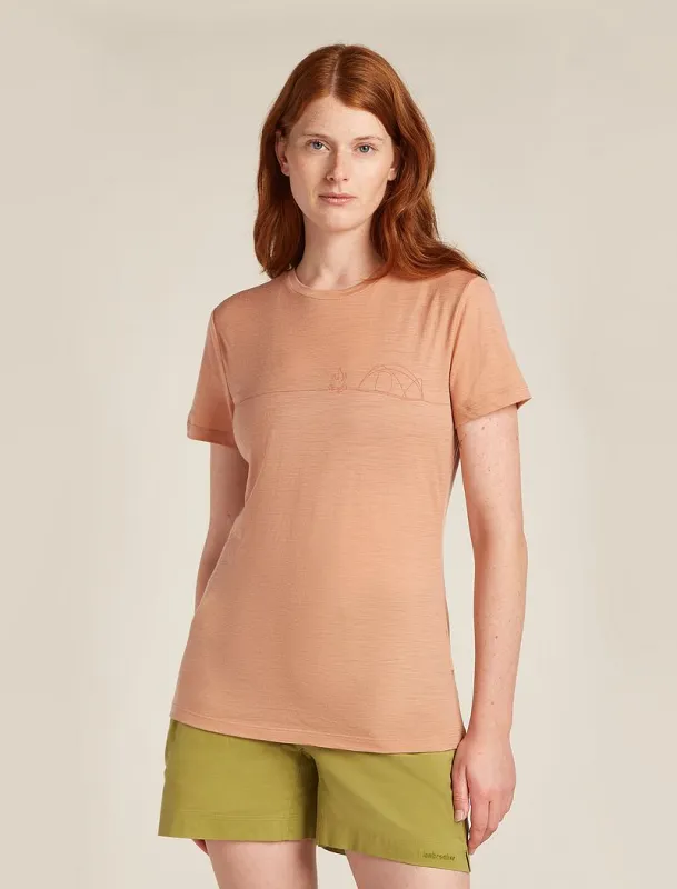 Icebreaker Merino 150 Tech Lite Short Sleeve T-Shirt Single Line Camp - Woman - Desert Sand - Size L sold by Icebreaker