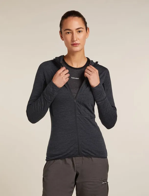 Icebreaker Merino Blend 200 Realfleece™ Descender Long Sleeve Zip Hoodie - Woman - Jet Hthr/black - Size S sold by Icebreaker