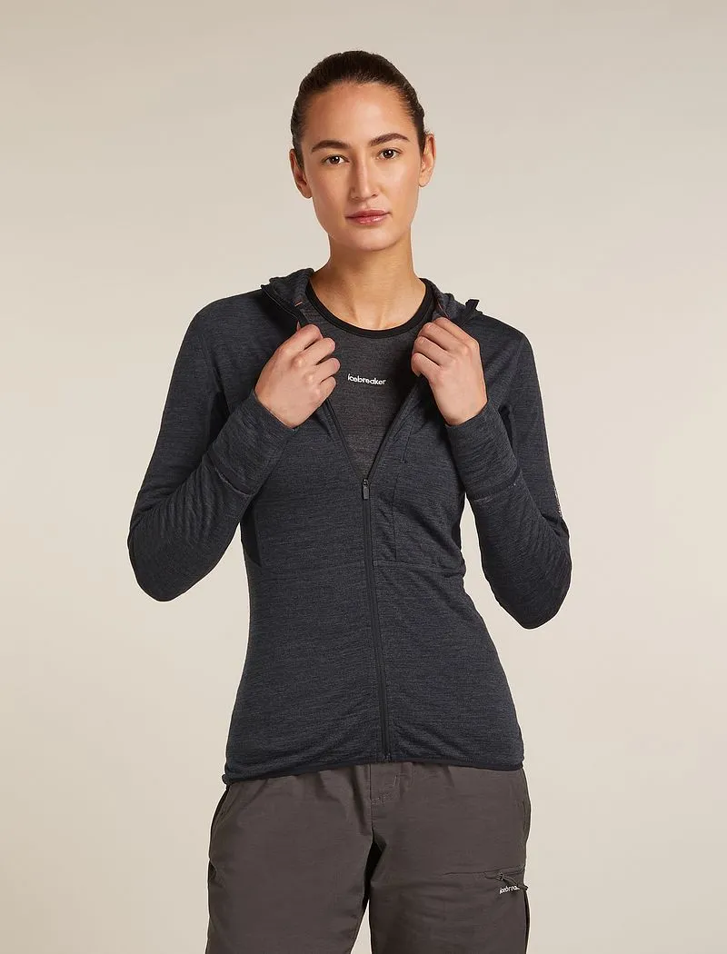 Icebreaker Merino Blend 200 Realfleece™ Descender Long Sleeve Zip Hoodie - Woman - Jet Hthr/black - Size XL sold by Icebreaker