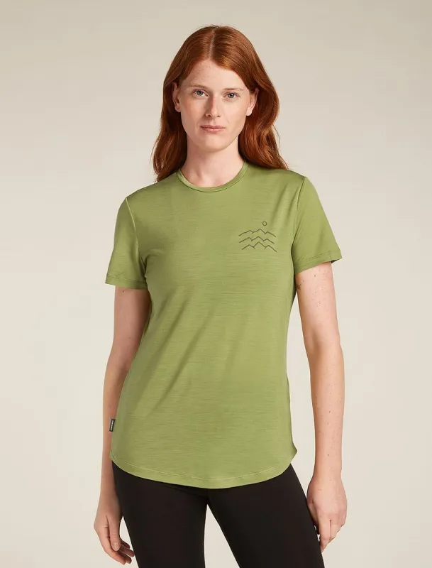 Icebreaker Merino Blend 125 Cool-Lite™ Sphere Short Sleeve T-Shirt Across the Peaks - Woman - Olive - Size M sold by Icebreaker