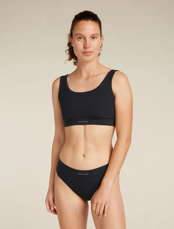Icebreaker Merino Blend Rib Lotus Bra - Woman - Black - Size XS made by Icebreaker