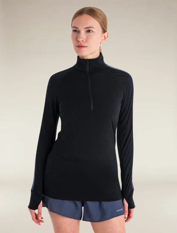 Icebreaker Merino Blend 125 ZoneKnit™ Long Sleeve Half Zip Thermal Top - Woman - Black/graphite - Size L sold by Icebreaker
