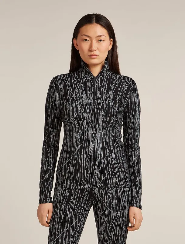 Icebreaker Merino 260 Tech Vertex Long Sleeve Half Zip Thermal Top Delta Lines - Woman - Black/snow - Size M sold by Icebreaker
