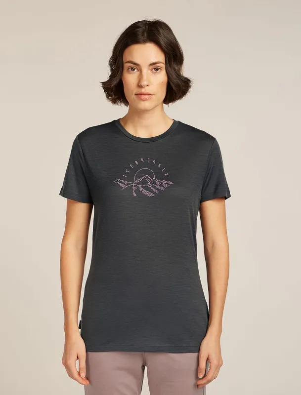 Icebreaker Merino 150 Tech Lite Short Sleeve T-Shirt Sunrise Summit - Woman - Obsidian - Size M sold by Icebreaker