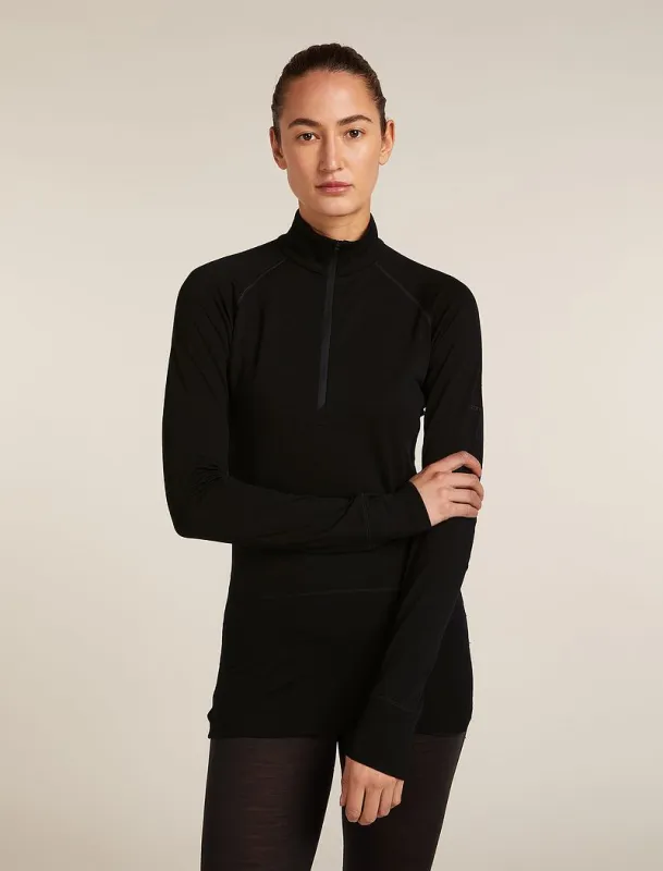 Icebreaker Merino 200 ZoneKnit™ Long Sleeve Half Zip Thermal Top - Woman - Black - Size S sold by Icebreaker