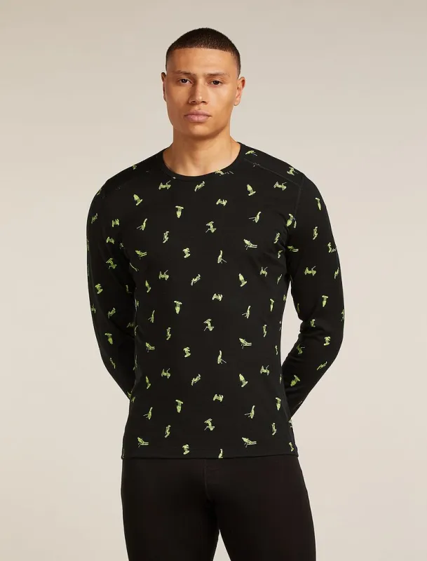 Icebreaker Merino 200 Oasis Long Sleeve Crew Thermal Top Snow Day - Man - Black/peridot - Size L made by Icebreaker