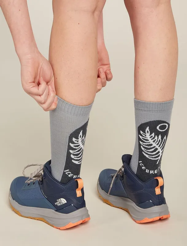 Icebreaker Merino Hike+ Light Crew Socks Fresh Fern - Woman - Alloy/obsidian - Size M sold by Icebreaker
