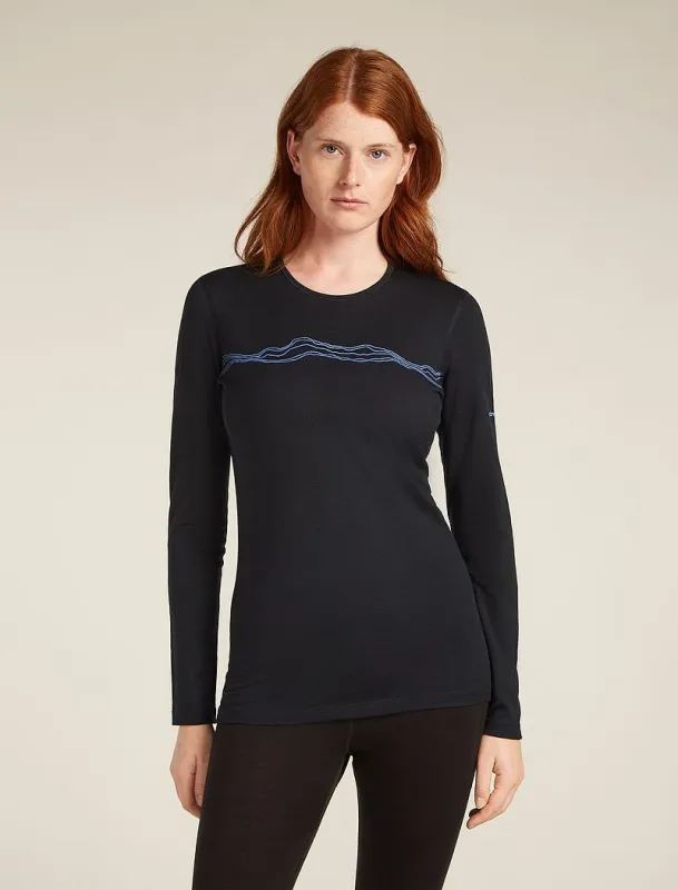 Icebreaker Merino 200 Oasis Long Sleeve Crew Mountain Pulse Thermal Top - Woman - Black - Size S sold by Icebreaker