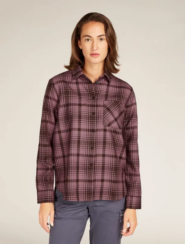 Icebreaker Merino 200 Dawnder Long Sleeve Flannel Shirt Plaid - Woman - Bittersweet/deco - Size M made by Icebreaker