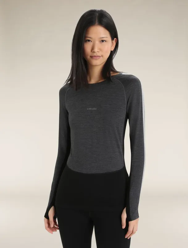 Icebreaker 200 ZoneKnit™ Long Sleeve Crew Thermal Top - Woman - Jet Heather/black - Size XS sold by Icebreaker