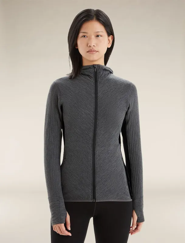 Icebreaker Descender Long Sleeve Zip Hoodie - Woman - Jet Heather/black - Size XS made by Icebreaker