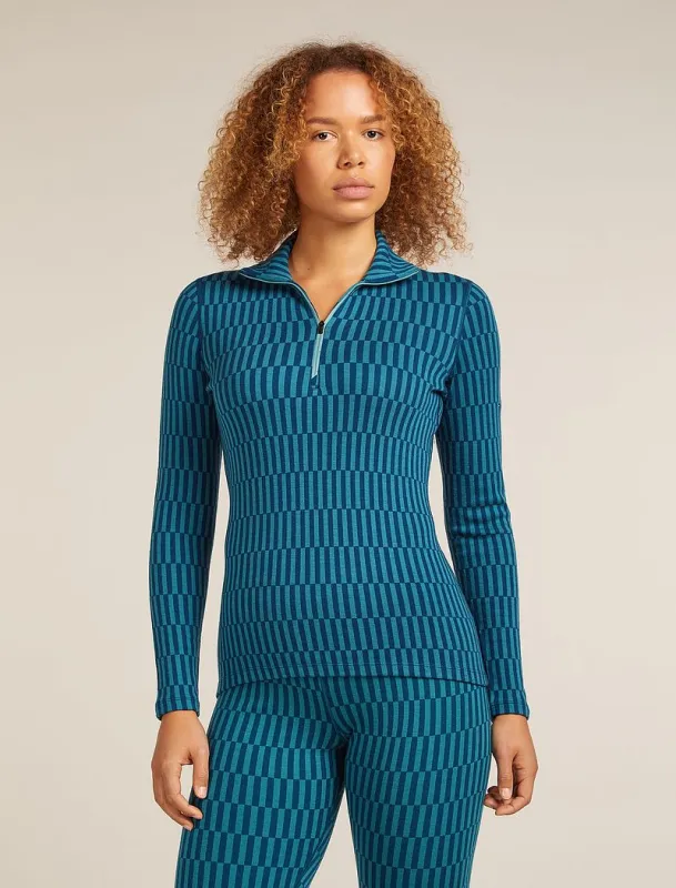 Icebreaker Merino 260 Tech Vertex Long Sleeve Half Zip Thermal Top Snow Grid - Woman - Topaz/atlantis - Size L sold by Icebreaker