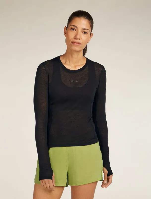 Icebreaker Merino Blend 75 Cool-Lite™ Featherlight™ Long Sleeve Crew Thermal Top - Woman - Black - Size S sold by Icebreaker
