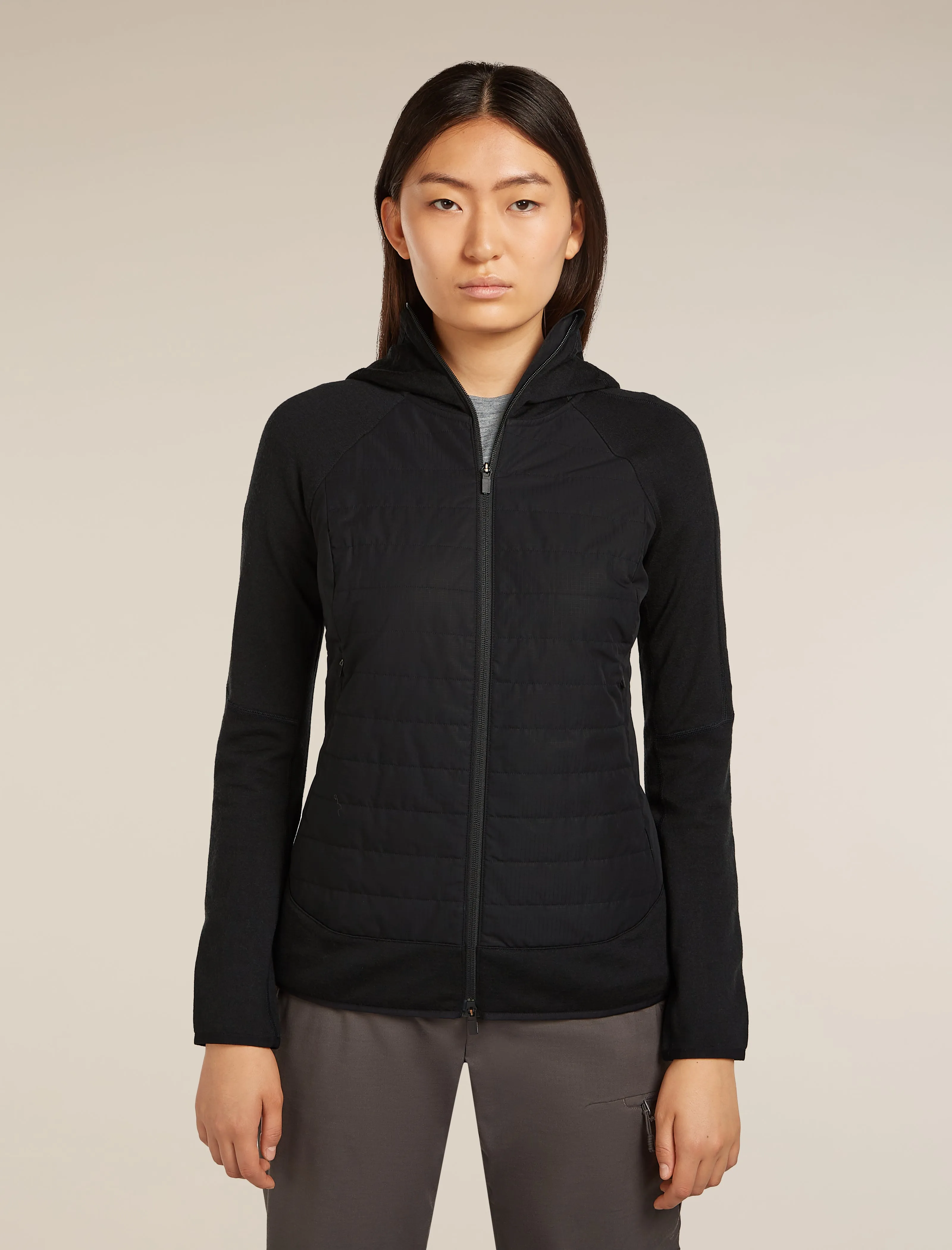 Women's Merino Blend Quantum Hybrid Long Sleeve Zip Hoodie sold by Icebreaker