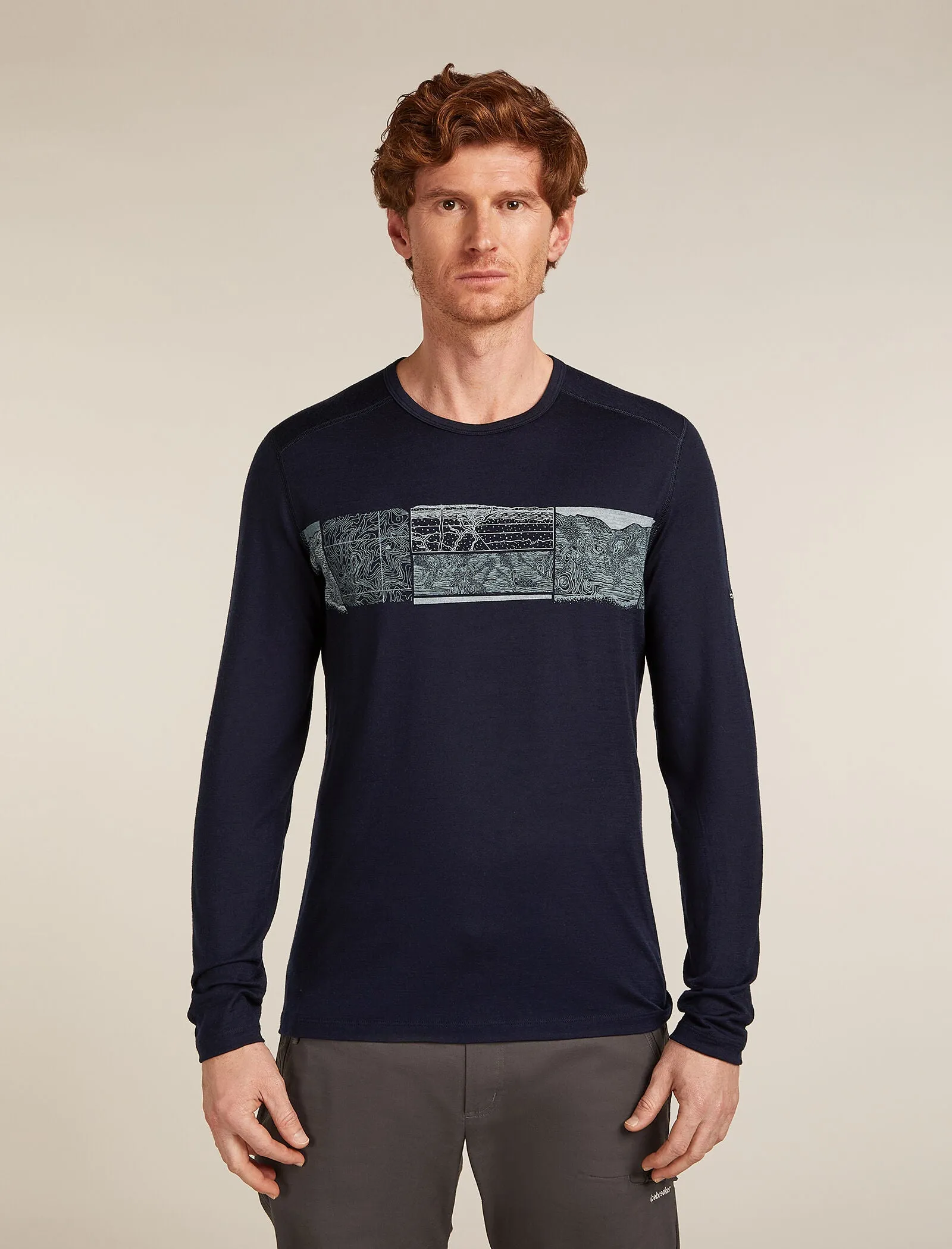 Men's Merino 200 Oasis Long Sleeve Crewe Thermal Top Elevation Line sold by Icebreaker