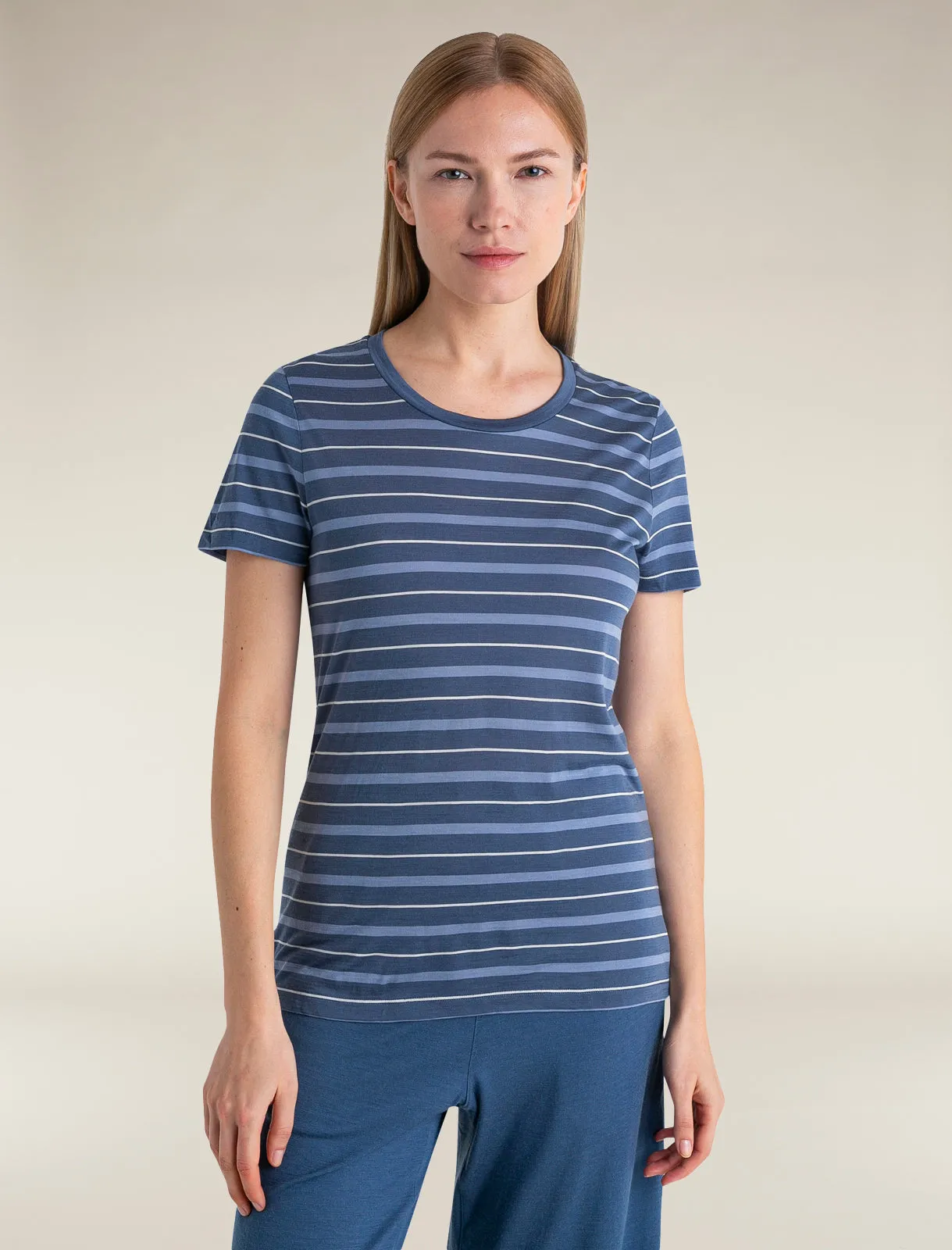 Women's Merino Blend Wave T-Shirt Stripe sold by Icebreaker