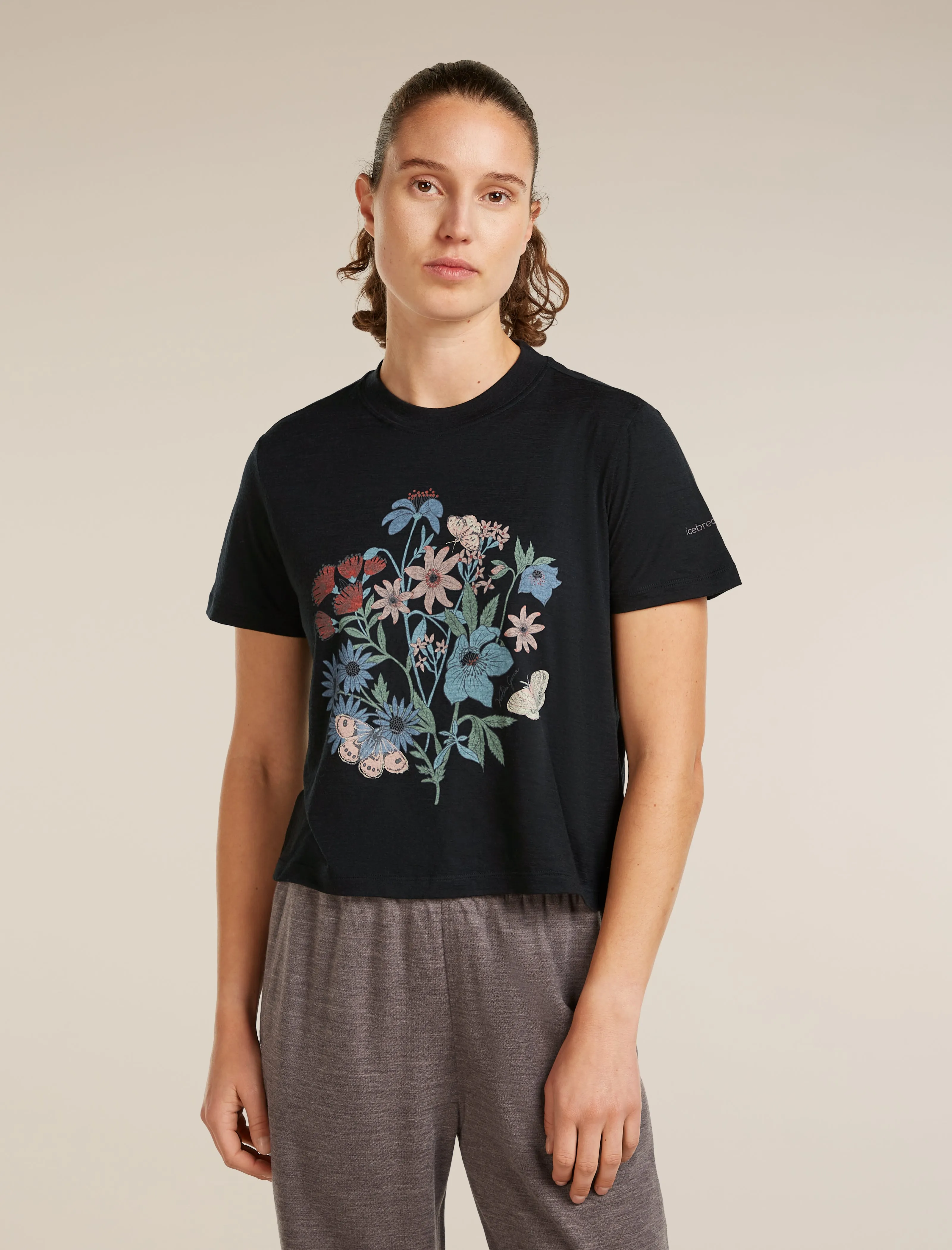 Women's Merino 150 Tech Lite Short Sleeve Crop Tee NZ Flora sold by Icebreaker