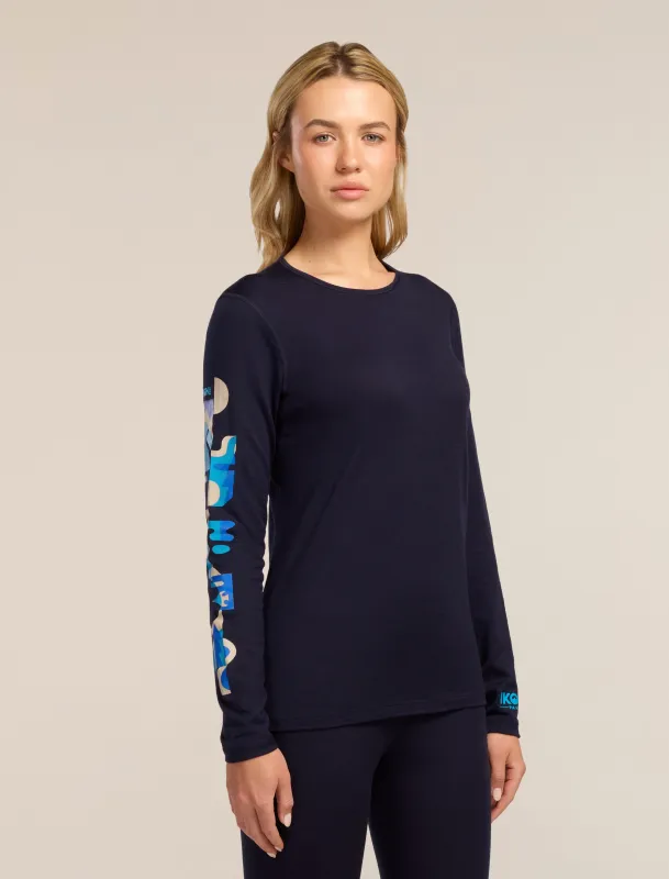 Women's Merino 200 Oasis Long Sleeve Crewe Ikon Pass made by Icebreaker