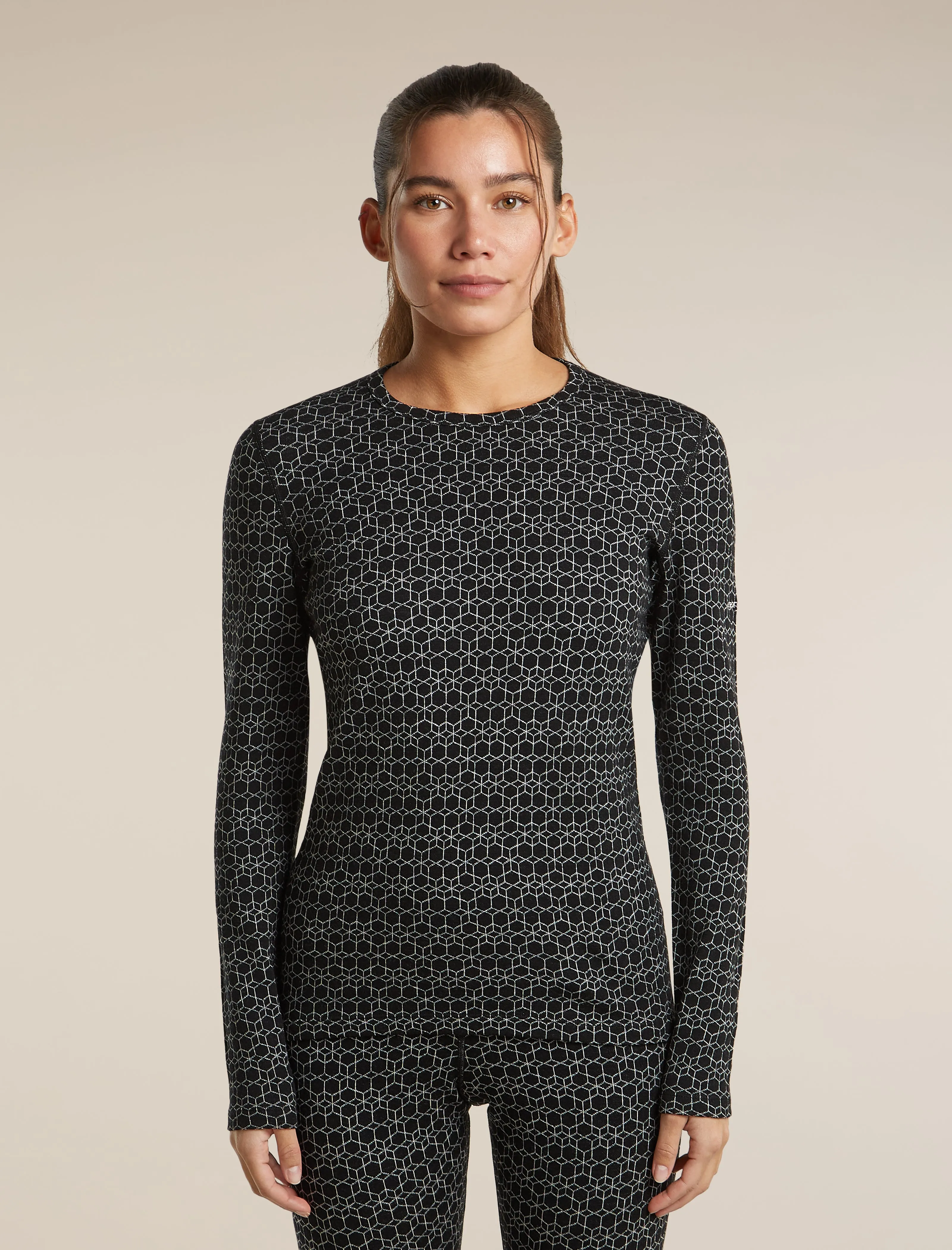 Women's Merino 260 Oasis Vertex Long Sleeve Thermal Crewe Alpine Geo sold by Icebreaker