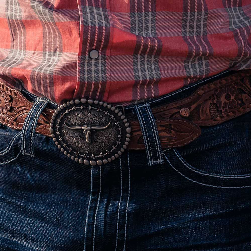 MONTANA ATTITUDE BUCKLE - RUSTIC BARBED WIRE LONGHORN sold by Bridle Path Tack Shop product image thumbnail 2