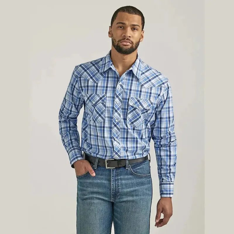 WRANGLER MENS WESTERN PLAID - BLUE sold by Bridle Path Tack Shop