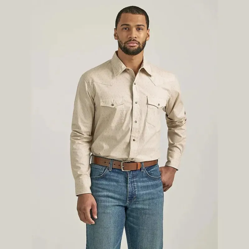 WRANGLER MENS COMPETITION SHIRT - LIGHT TAN sold by Bridle Path Tack Shop