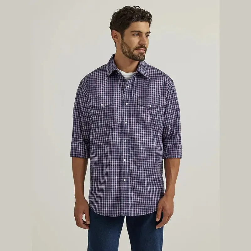WRANGLER MENS WESTERN SHIRT - BLUE/PURPLE  PLAID sold by Bridle Path Tack Shop